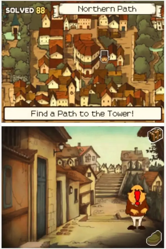 Professor Layton and the Curious Village Puzzle 068 - Find the Pentagons Location