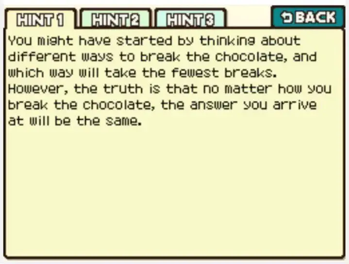 Professor Layton and the Curious Village Puzzle 069 - Chocolate Puzzle Hint 1