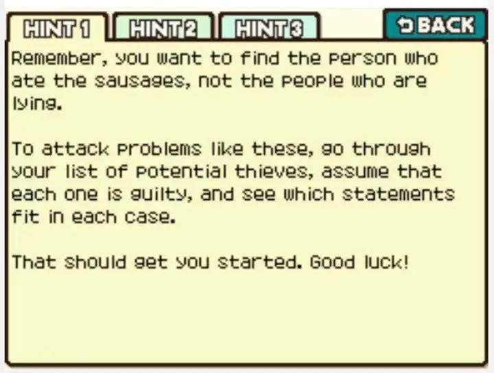 Professor Layton and the Curious Village Puzzle 071 - Sausage Thief Hint 1