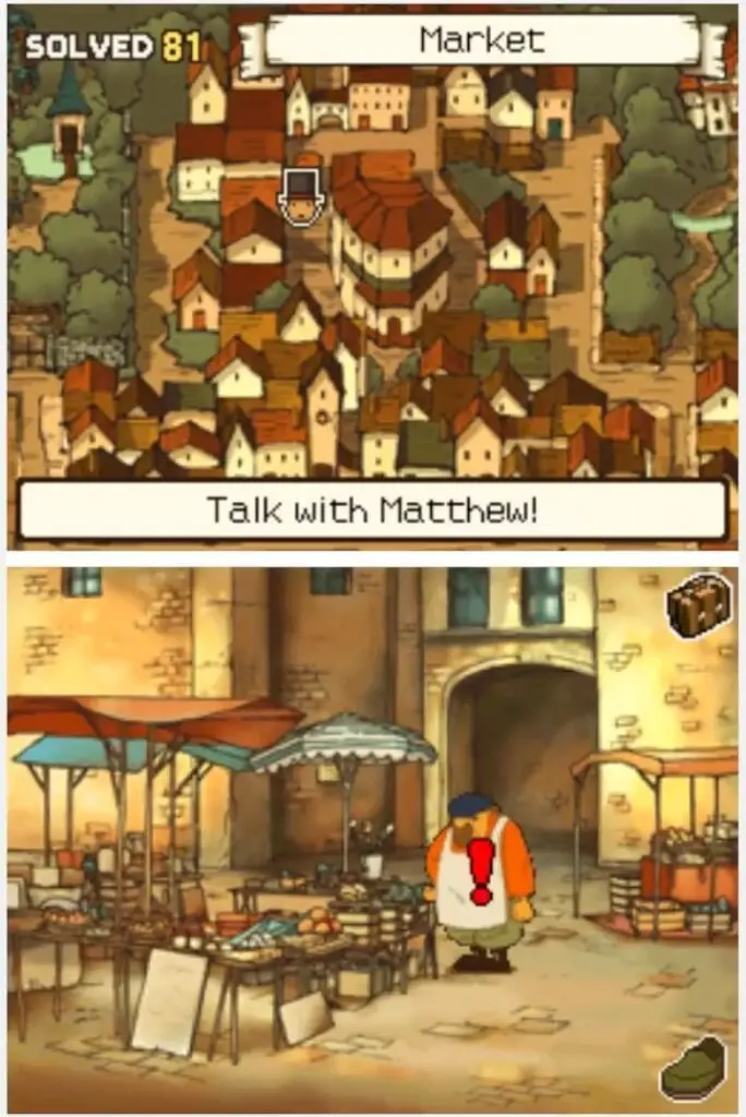 Professor Layton and the Curious Village Puzzle 071 - Sausage Thief Location