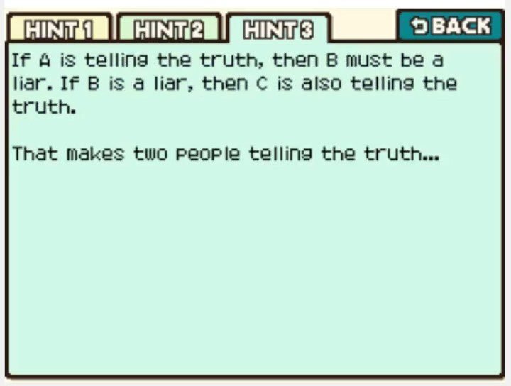 Professor Layton and the Curious Village: Puzzle 072 (EU) - Truth and Lies Hint 3