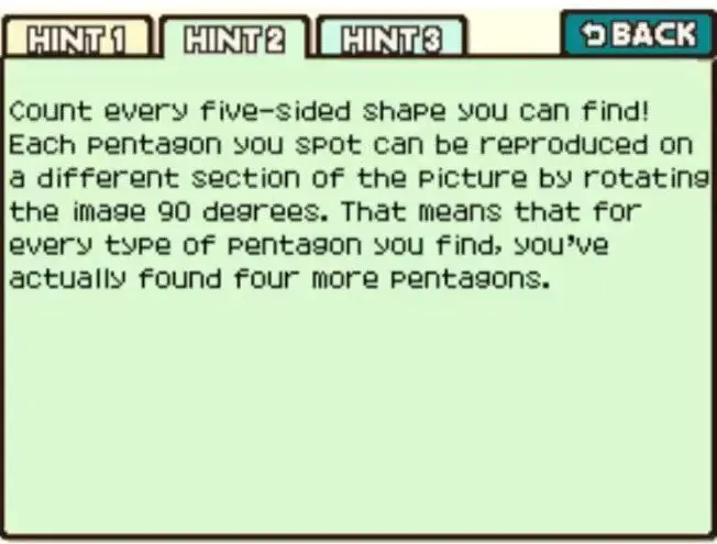 Professor Layton and the Curious Village Puzzle 068 - Find the Pentagons Hint 2