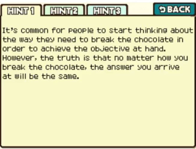 Professor Layton and the Curious Village Puzzle 069 - Chocolate Puzzle Hint 1