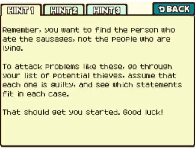 Professor Layton and the Curious Village Puzzle 071 - Sausage Thief Hint 1