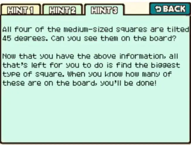 Professor Layton and the Curious Village Puzzle 073 - How Many Squares Hint 3