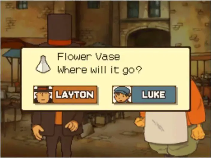 Receiving the Flower Vase for solving Professor Layton and the Curious Village Puzzle 071 - Sausage Thief