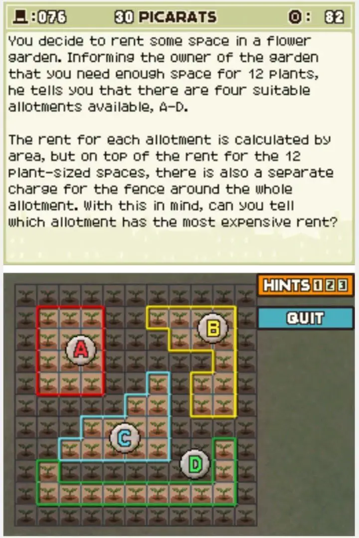 Puzzle overview for Professor Layton and the Curious Village: Puzzle 076 - Flower Garden