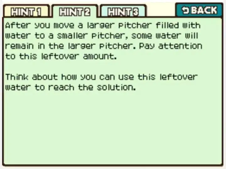 Professor Layton and the Curious Village Puzzle 078 - Water Pitchers Hint 2