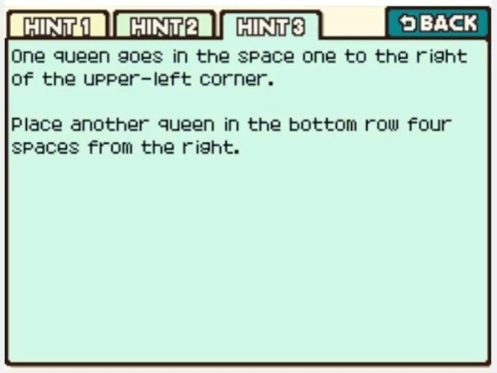 Professor Layton and the Curious Village Puzzle 083 - Too Many Queens 4 Hint 3