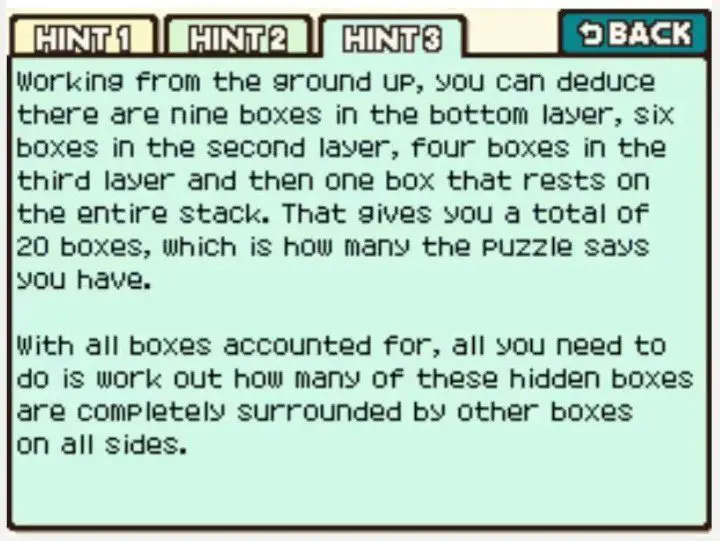 Professor Layton and the Curious Village Puzzle 084 - Which Box to Move Hint 3