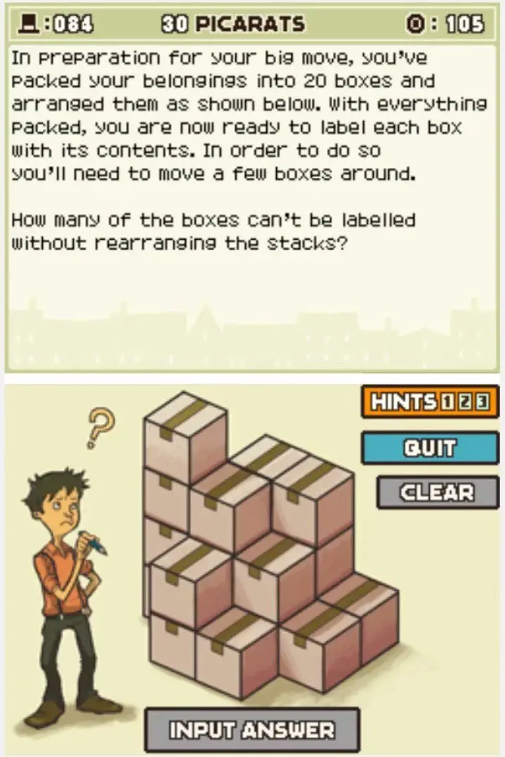 Puzzle overview for Professor Layton and the Curious Village Puzzle 084 - Which Box to Move