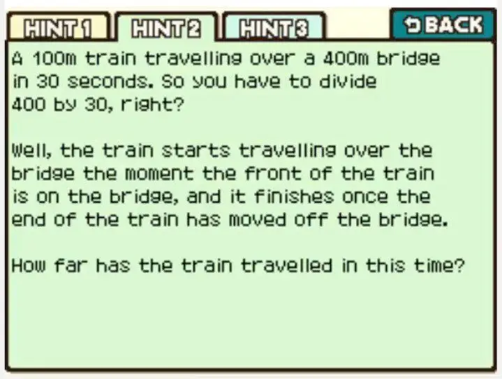 Professor Layton and the Curious Village Puzzle 85 (EU) - Train Speed Hint 2