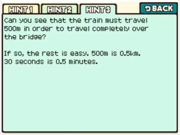 Professor Layton and the Curious Village Puzzle 85 (EU) - Train Speed Hint 3