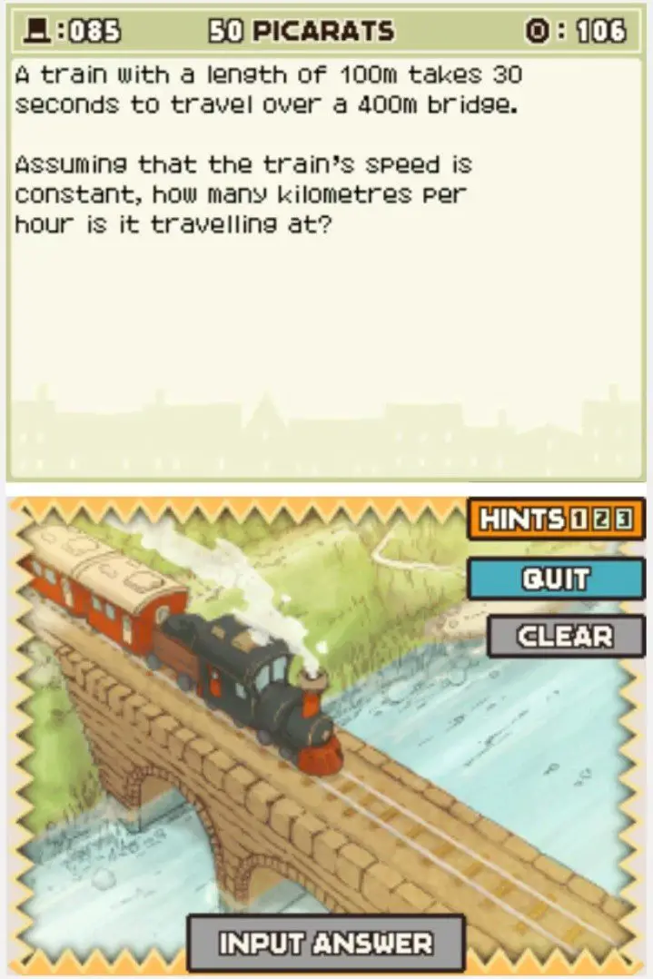 Puzzle overview for Professor Layton and the Curious Village Puzzle 85 (EU) - Train Speed