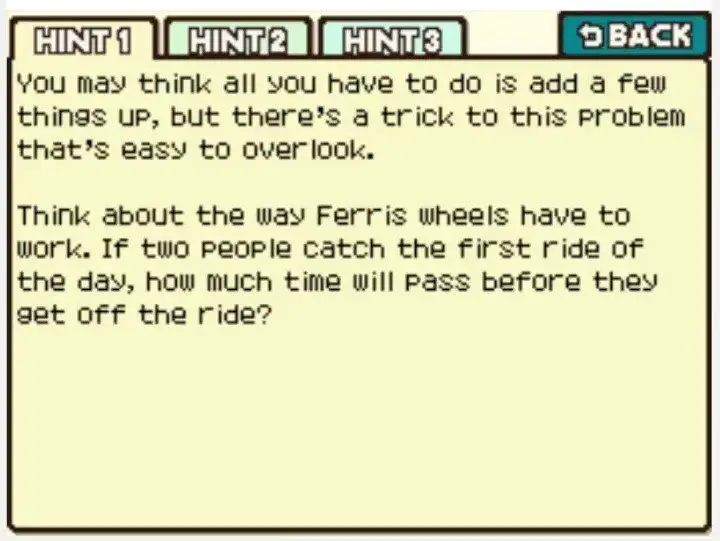 Professor Layton and the Curious Village Puzzle 087 - Ferris Wheel Puzzle Hint 1