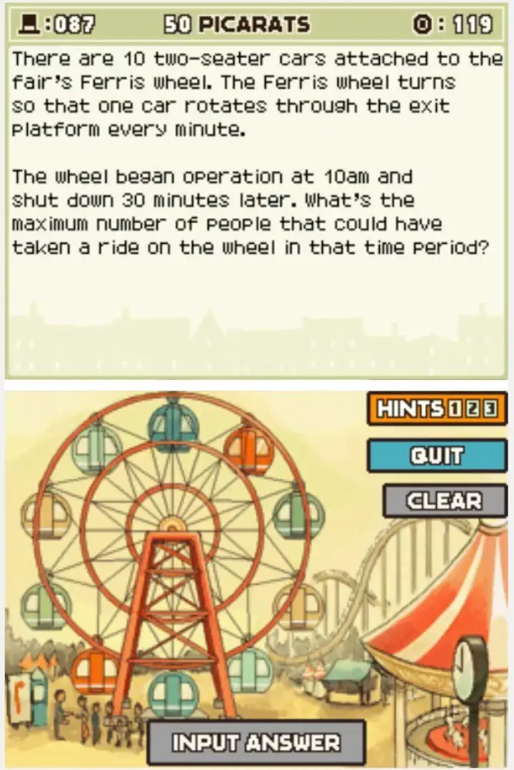 Puzzle overview for Professor Layton and the Curious Village Puzzle 087 - Ferris Wheel Puzzle