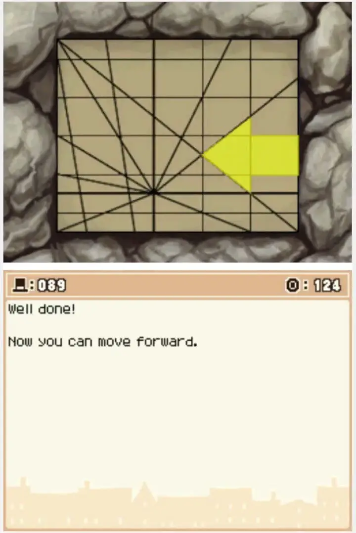 Answer screen for Professor Layton and the Curious Village Puzzle 089 - Which Way?