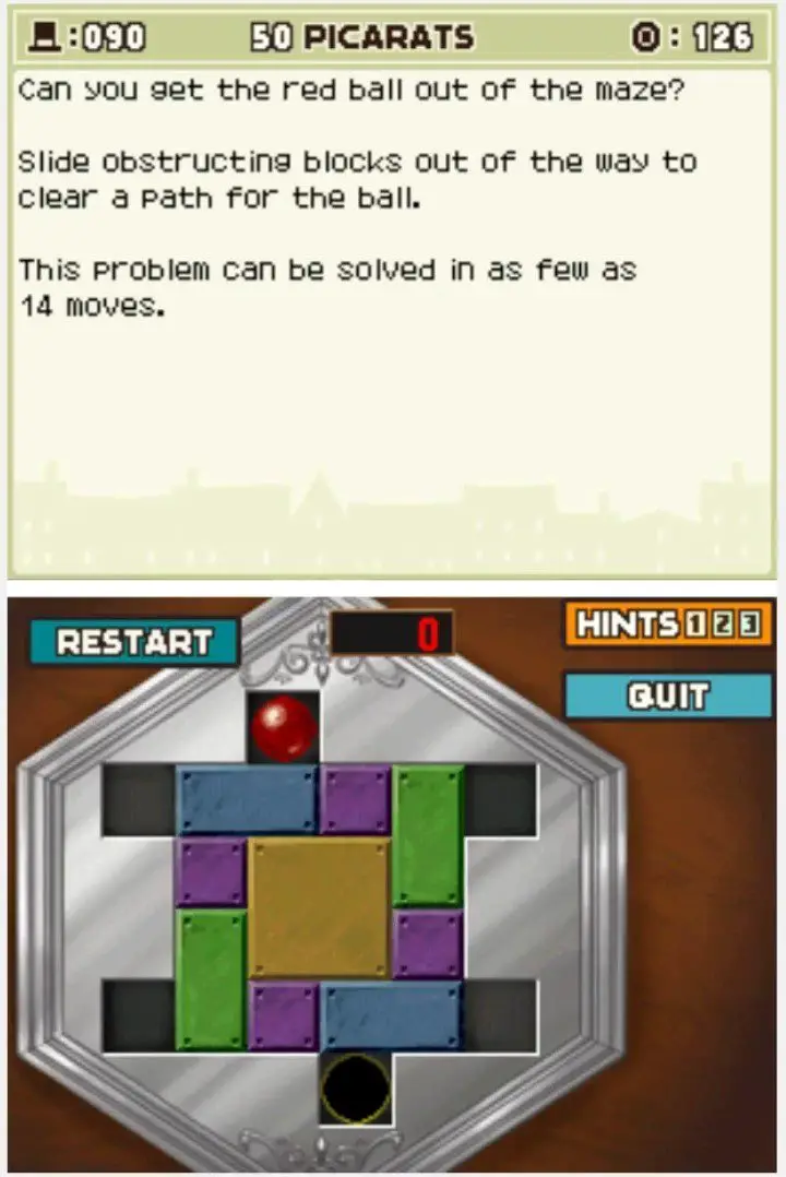 Puzzle overview for Professor Layton and the Curious Village Puzzle 090 - Get the Ball Out! 2