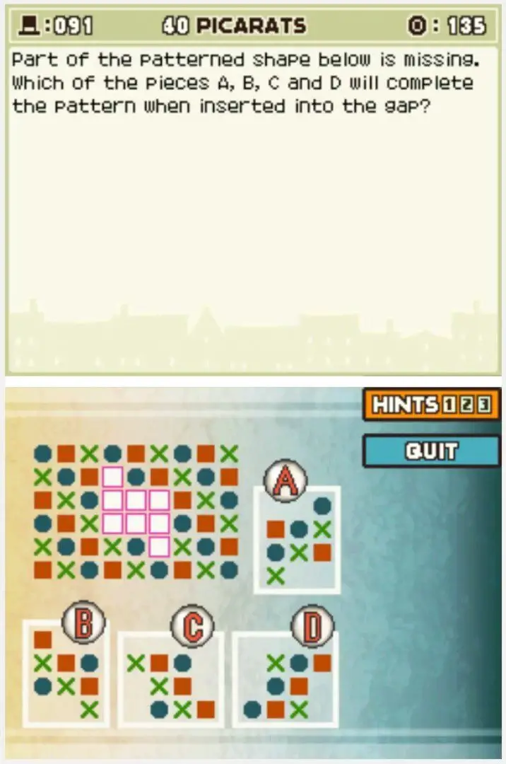 Puzzle overview for Professor Layton and the Curious Village Puzzle 091 - Pattern Matching