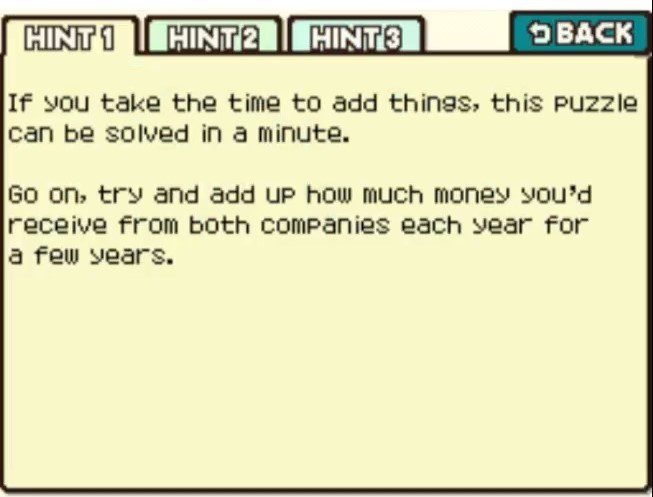 Professor Layton and the Curious Village Puzzle 077 - Which Job? Hint 1