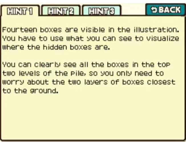 Professor Layton and the Curious Village Puzzle 084 - Which Box to Move Hint 1