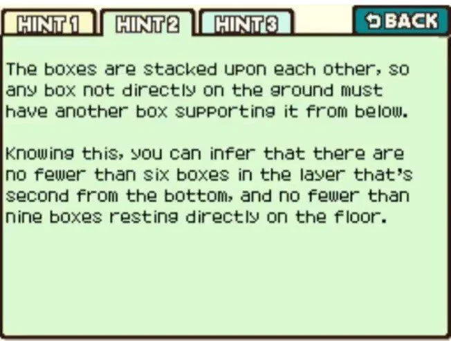 Professor Layton and the Curious Village Puzzle 084 - Which Box to Move Hint 2