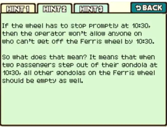 Professor Layton and the Curious Village Puzzle 087 - Ferris Wheel Puzzle Hint 2