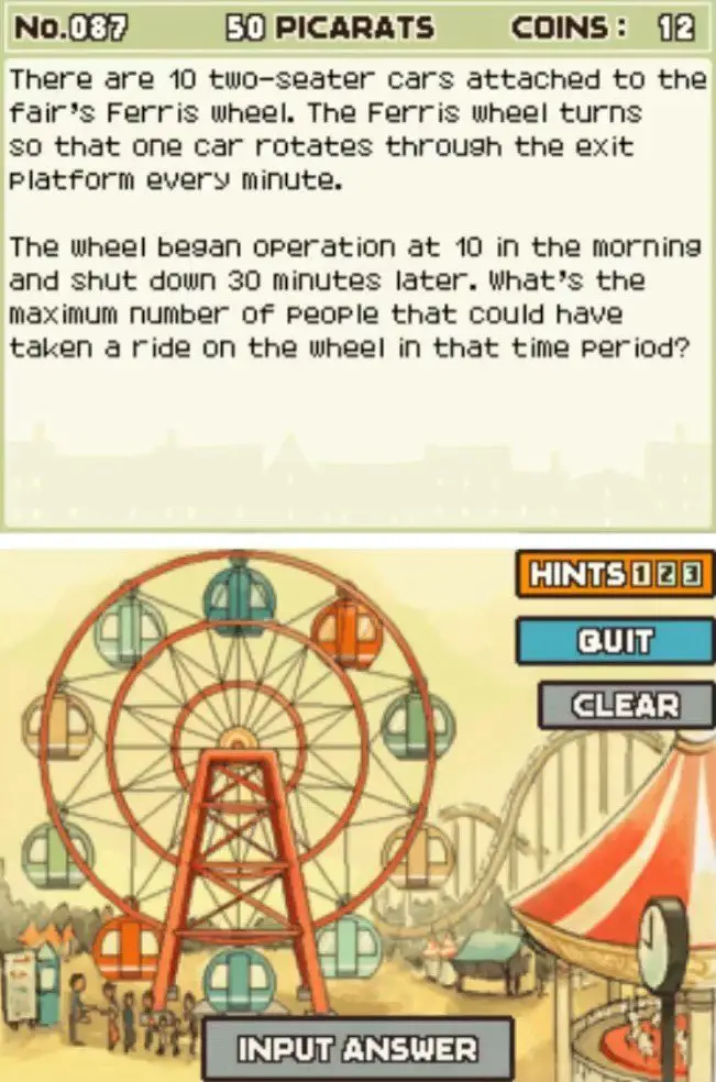 Puzzle overview for Professor Layton and the Curious Village Puzzle 087 - Ferris Wheel Puzzle