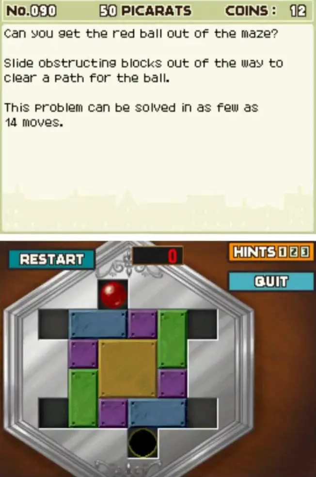 Puzzle overview for Professor Layton and the Curious Village Puzzle 090 - Get the Ball Out! 2