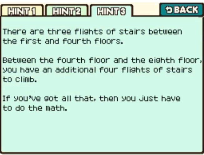 Professor Layton and the Curious Village Puzzle 96 (US) - Take the Stairs Hint 3