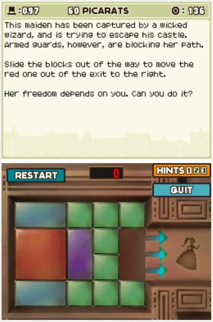 Puzzle overview for Professor Layton and the Curious Village Puzzle 097 - Maiden's Escape