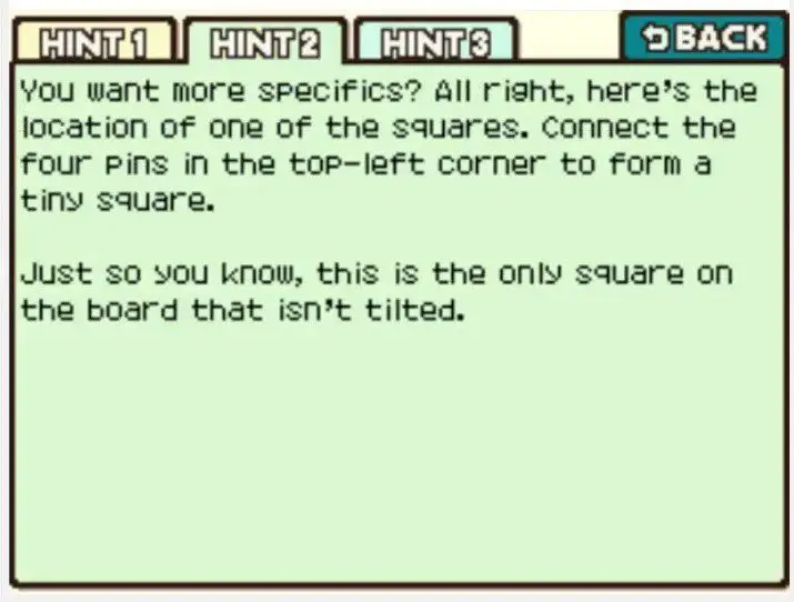 Professor Layton and the Curious Village Puzzle 100 - Seven Squares Hint 2