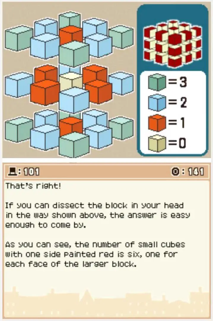 Answer screen for Professor Layton and the Curious Village Puzzle 101 - Splitting it Up