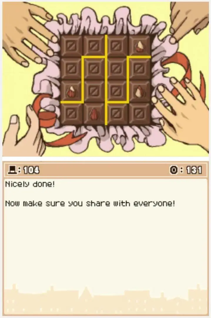 Answer screen for Professor Layton and the Curious Village Puzzle 104 - A Sweet Treat