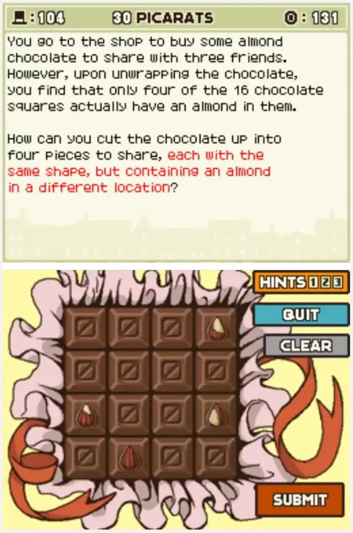 Puzzle overview for Professor Layton and the Curious Village Puzzle 104 - A Sweet Treat