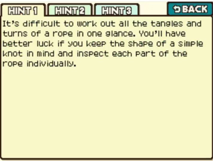 Professor Layton and the Curious Village Puzzle 108 - Not Knots? Hint 1