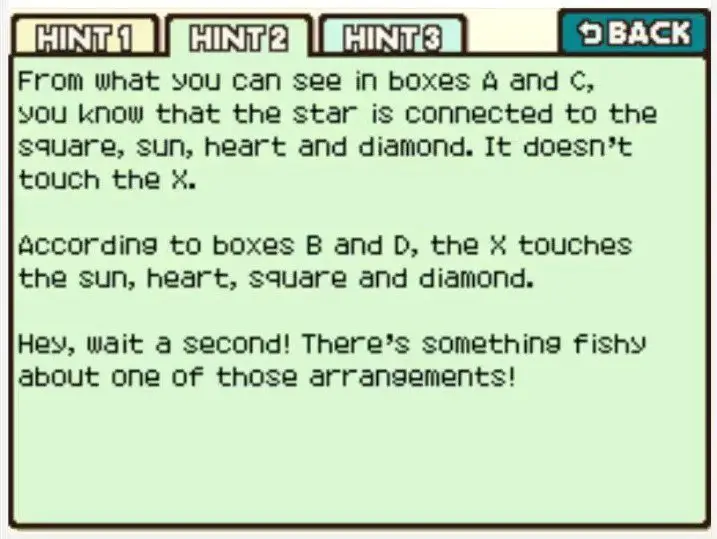 Professor Layton and the Curious Village Puzzle 115 - Odd Box Out Hint 2