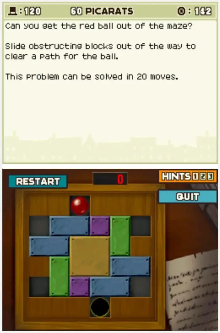 Puzzle overview for Professor Layton and the Curious Village Puzzle 120 - Get the Ball Out! 3