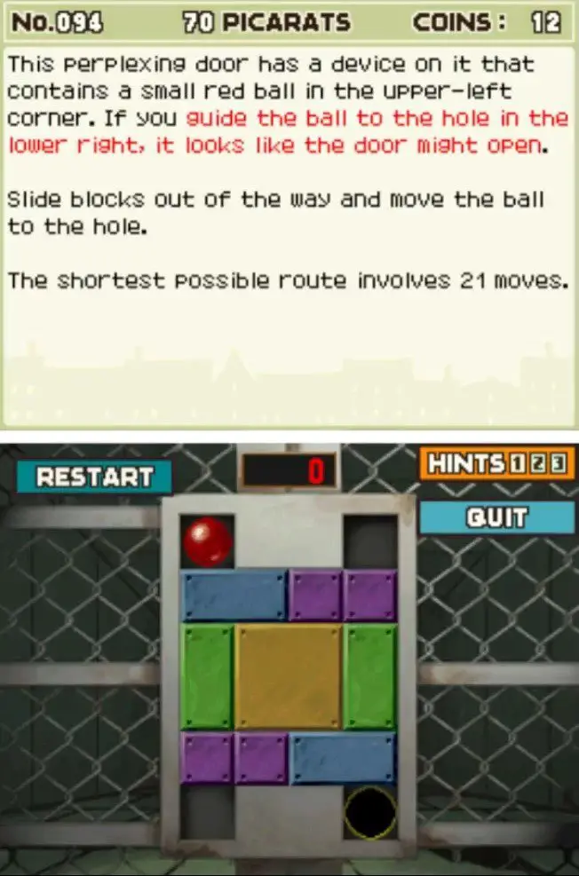 Puzzle overview for Professor Layton and the Curious Village Puzzle 094 - Get the Ball Out! 4