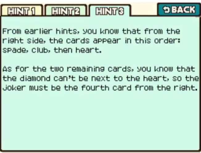 Professor Layton and the Curious Village Puzzle 098 - Card Order Hint 3