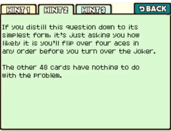 Professor Layton and the Curious Village Puzzle 102 - Aces and the Joker Hint 2