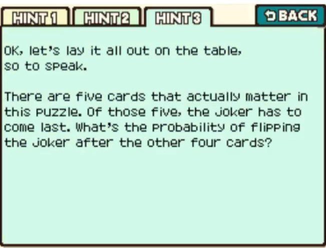 Professor Layton and the Curious Village Puzzle 102 - Aces and the Joker Hint 3