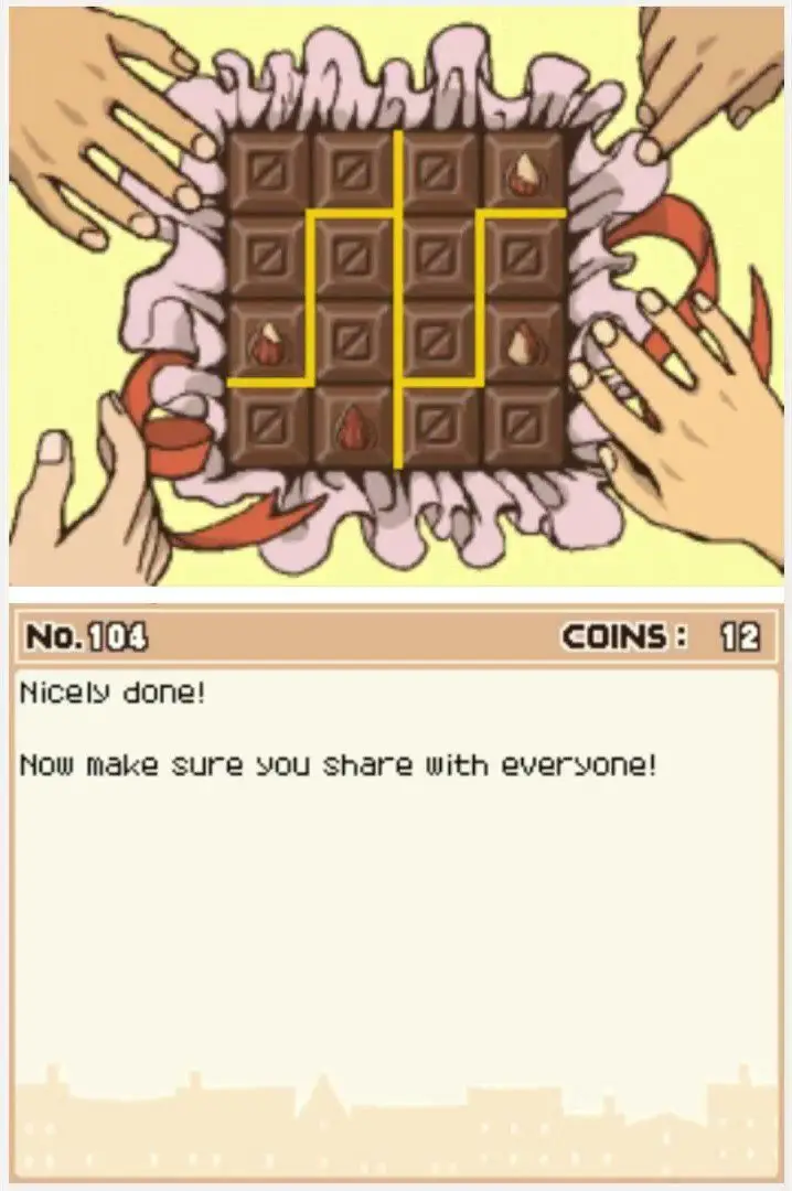 Answer screen for Professor Layton and the Curious Village Puzzle 104 - A Sweet Treat