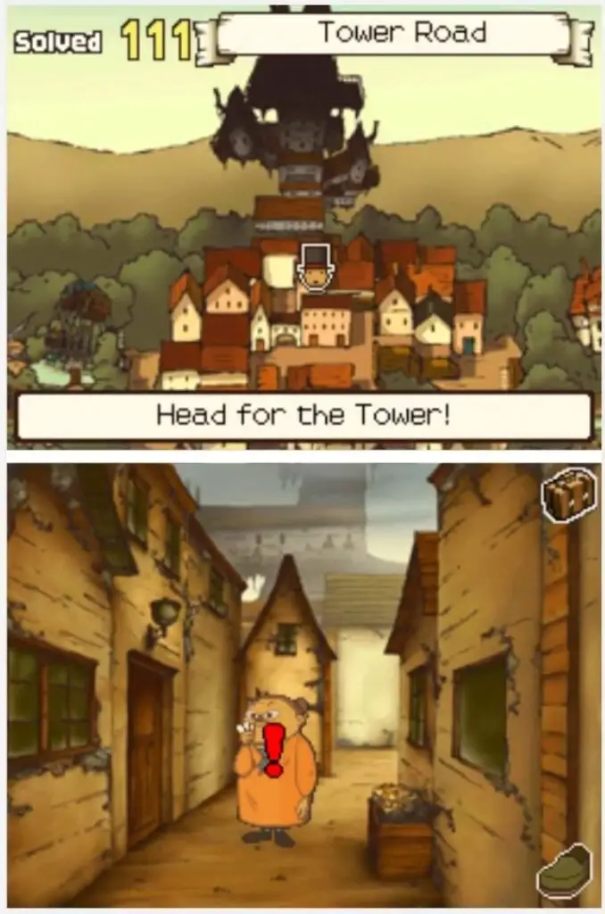 Professor Layton and the Curious Village Puzzle 105 - Rolling a Three Location