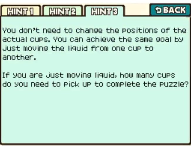 Professor Layton and the Curious Village Puzzle 106 - How Many Glasses? Hint 3