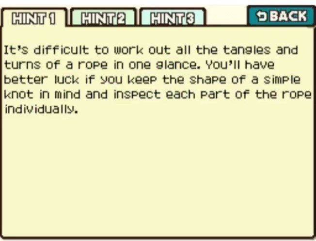 Professor Layton and the Curious Village Puzzle 108 - Not Knots? Hint 1