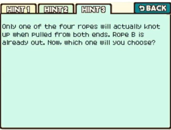 Professor Layton and the Curious Village Puzzle 108 - Not Knots? Hint 3