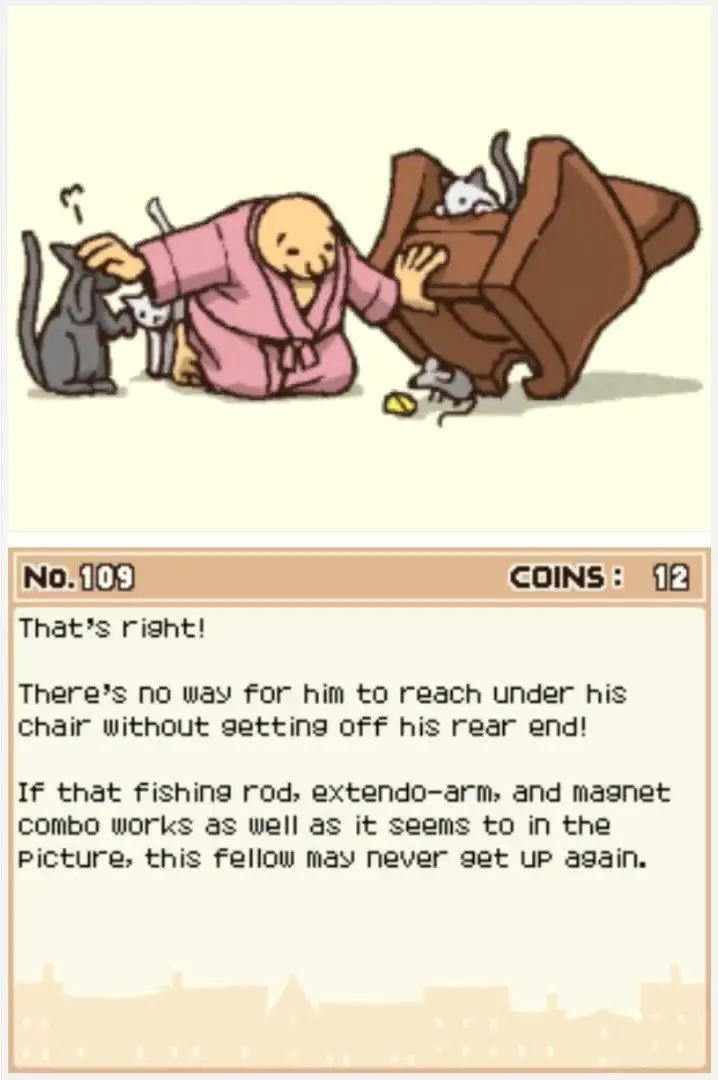 Answer screen for Professor Layton and the Curious Village Puzzle 109 - Laziest Man on Earth