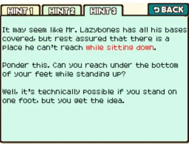 Professor Layton and the Curious Village Puzzle 109 - Laziest Man on Earth Hint 3