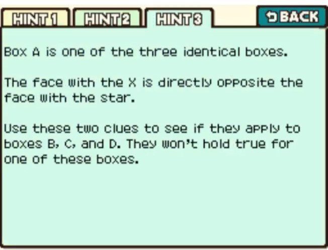 Professor Layton and the Curious Village Puzzle 115 - Odd Box Out Hint 3